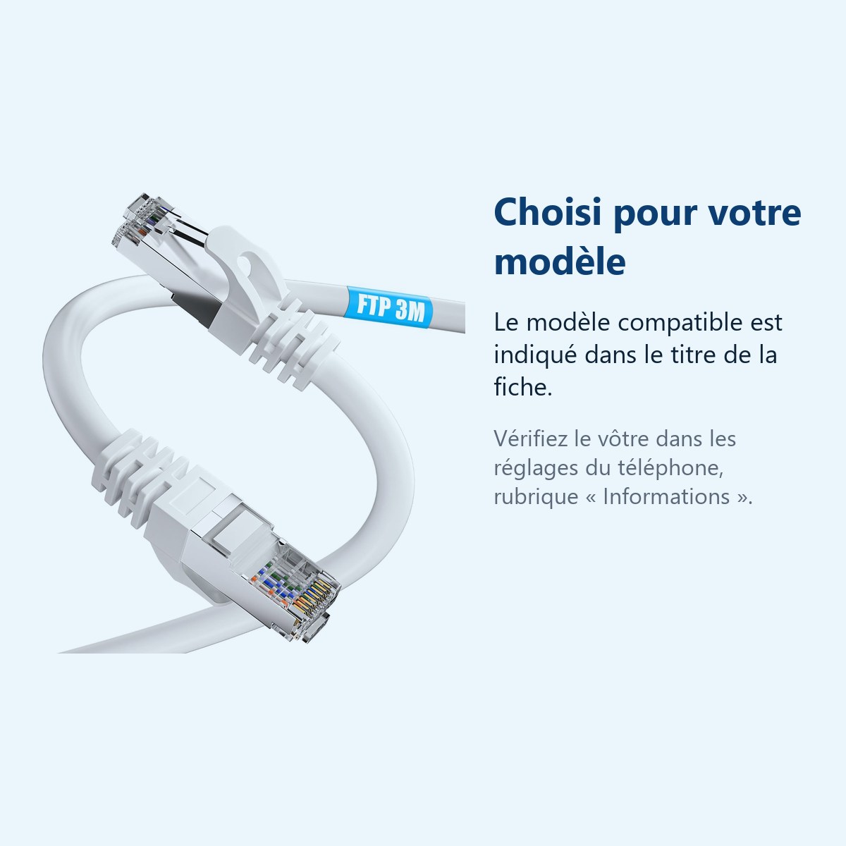 Accessoire ajusté au modèle exact – Cable CAT6a Ethernet 500 Mhz - 3M -