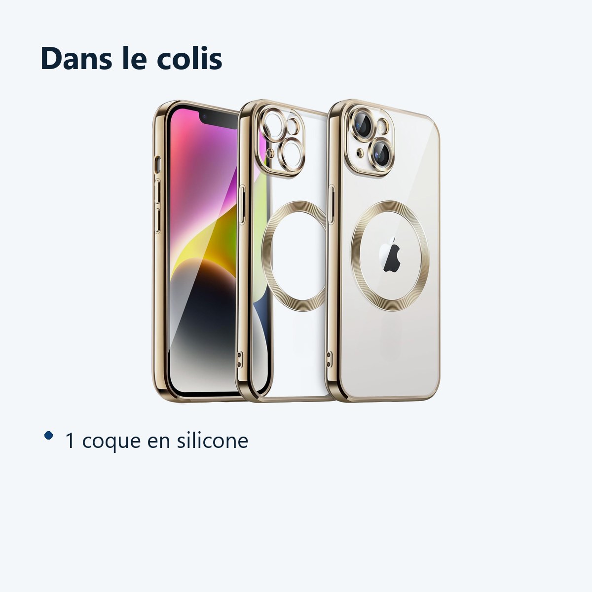 Contenu du colis – Coque Silicone Pour iPhone 14 Plus Couleur Or Compatible Magsafe