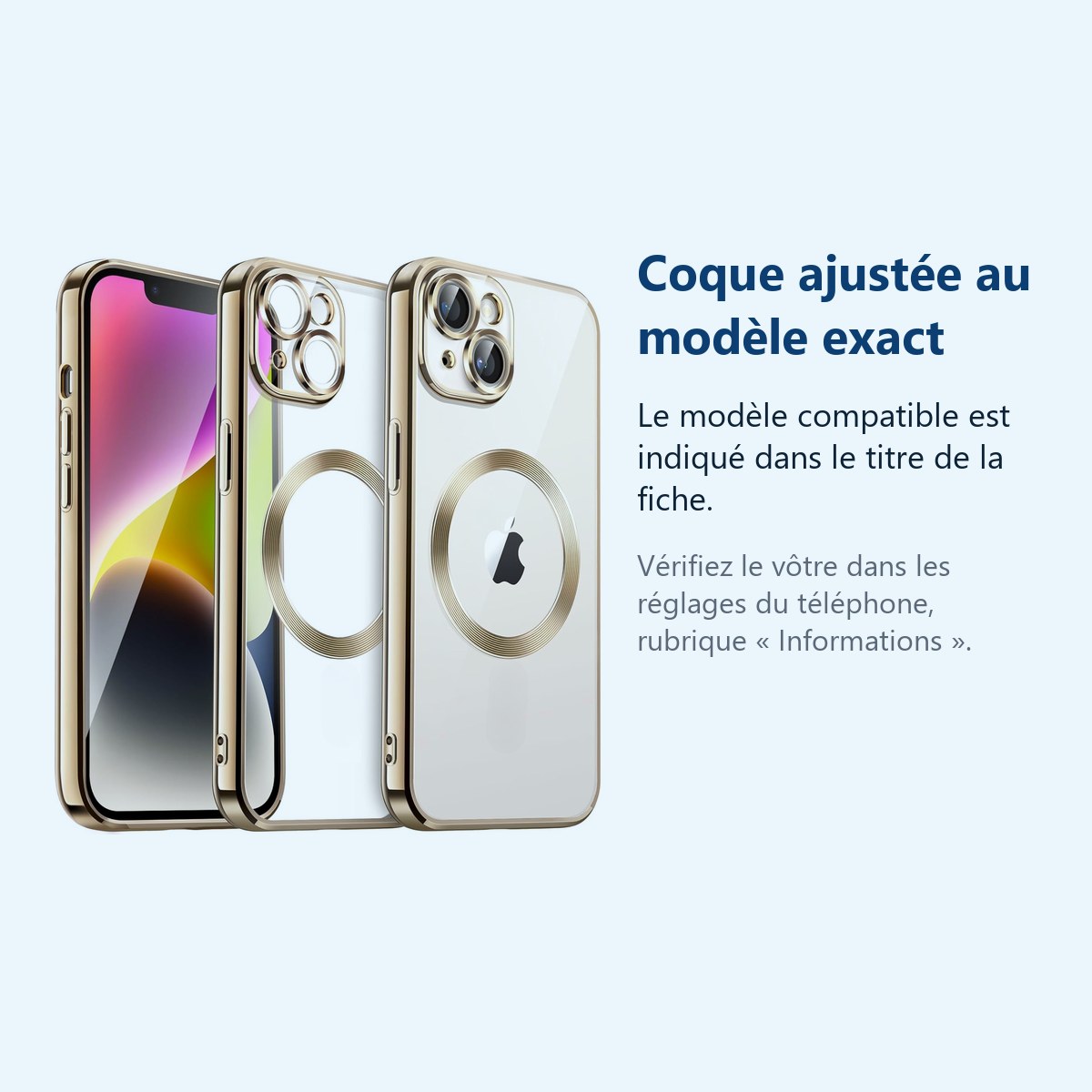 Accessoire ajusté au modèle exact – Coque Silicone Pour iPhone 14 Plus Couleur Or Compatible Magsafe