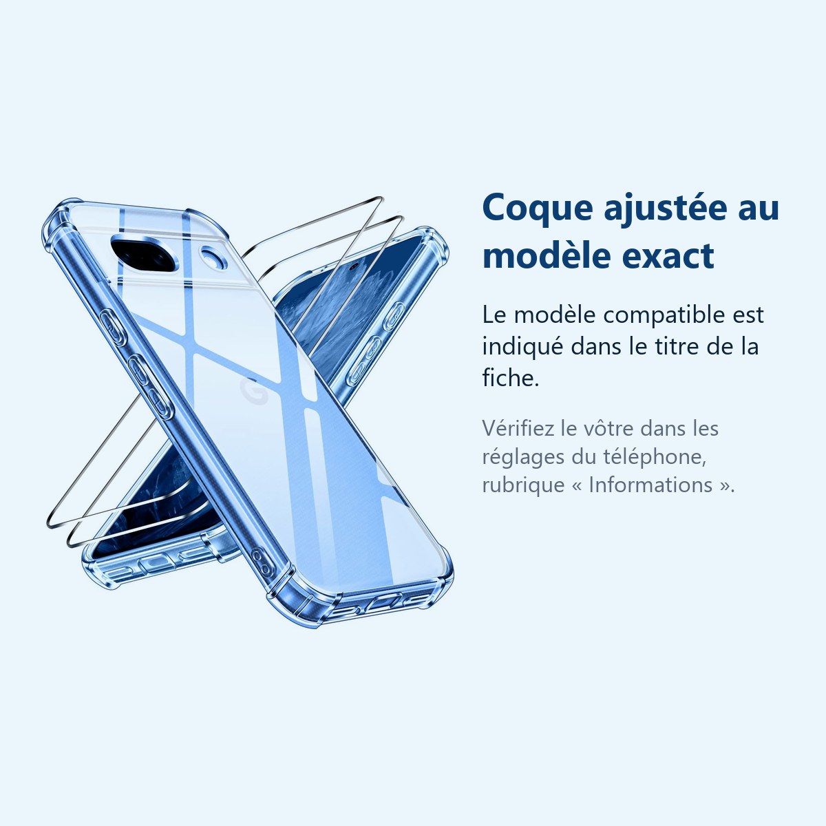 Accessoire ajusté au modèle exact – Coque Pour Google Pixel 8a Silicone Transparente Angles Renforces + 2 Verres Trempes