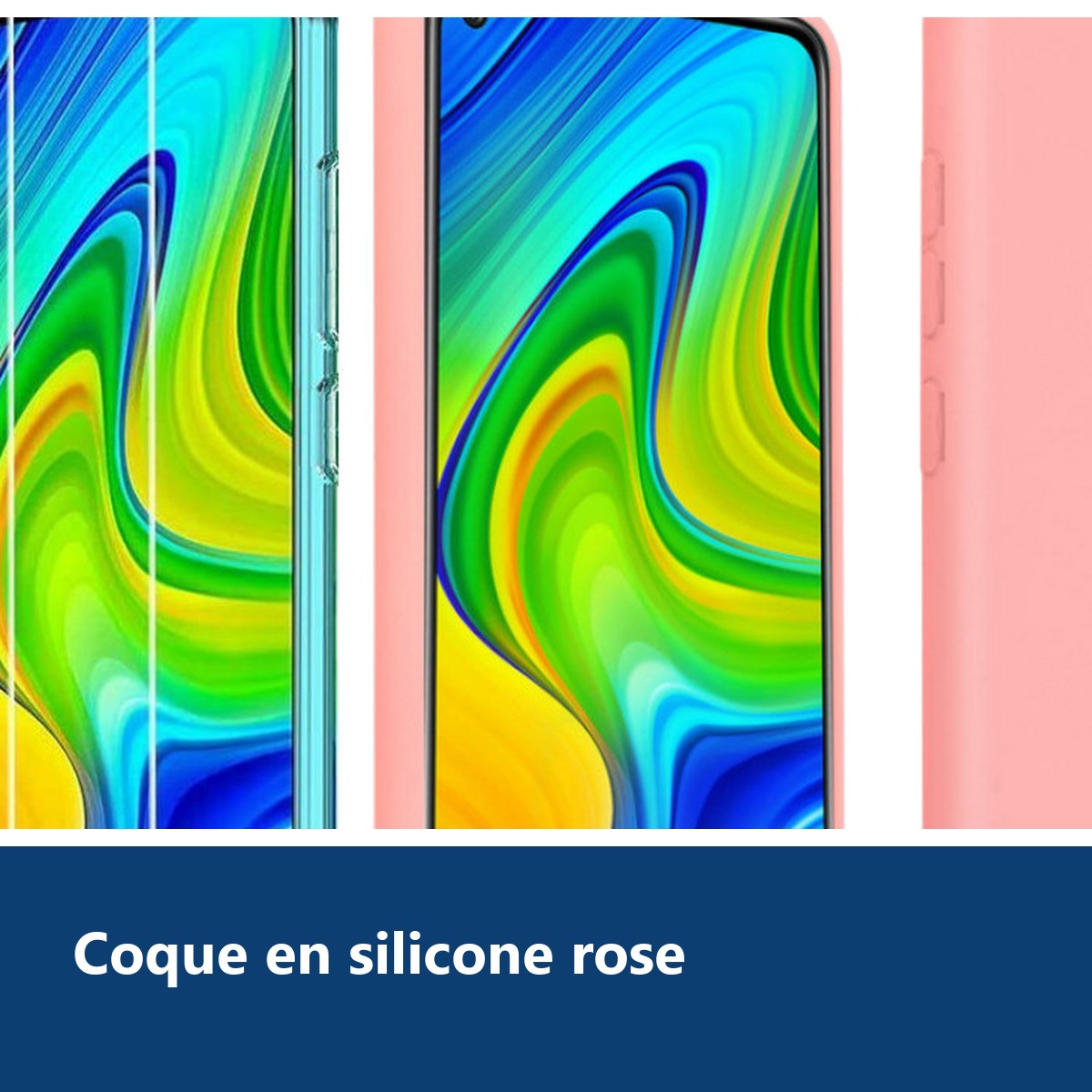 Vue de détail – Coque Silicone Couleur Rose + 2 Verres Trempes Pour Xiaomi Redmi Note 9S / Redmi Note 9 Pro