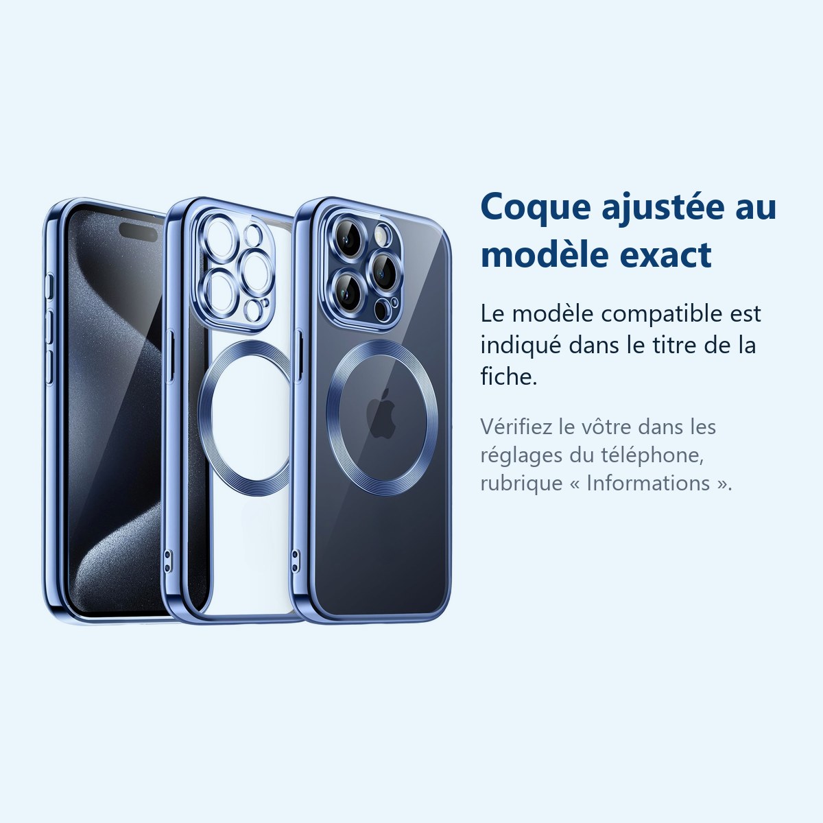 Accessoire ajusté au modèle exact – Coque Silicone Pour iPhone 15 Pro Max Couleur Bleu Compatible Magsafe