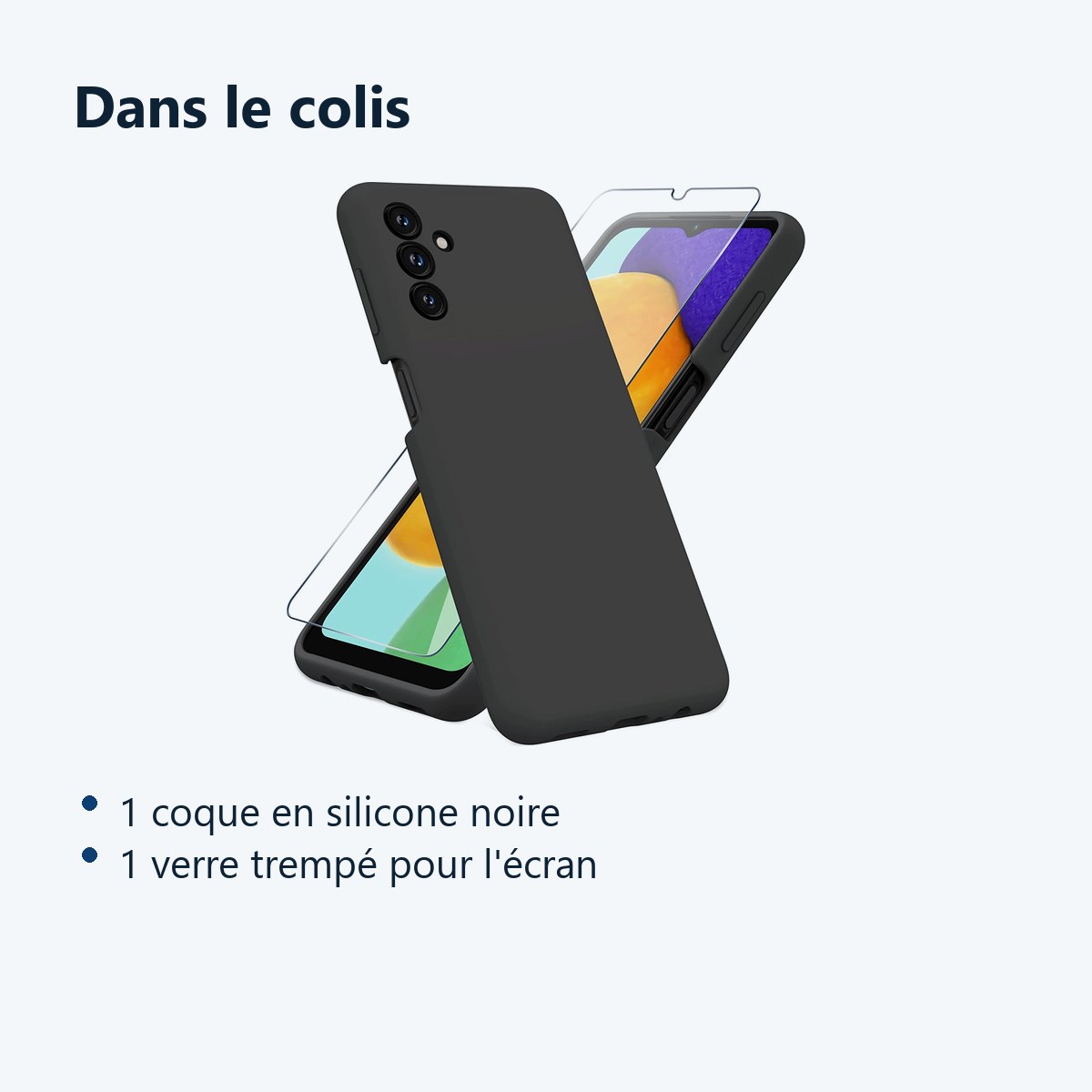 Contenu du colis – Coque Silicone Noir + Verre Trempe Pour Samsung A13 5G