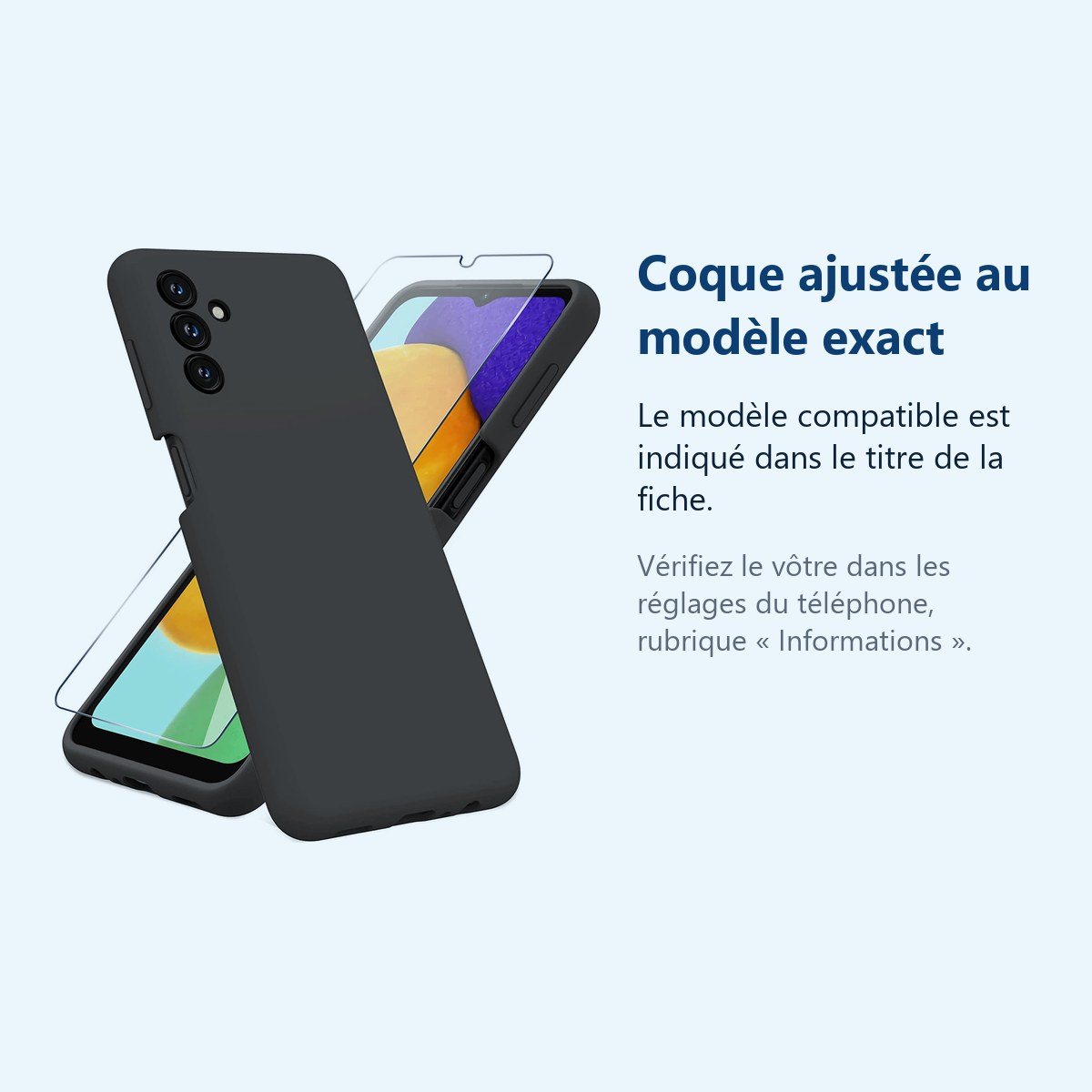 Accessoire ajusté au modèle exact – Coque Silicone Noir + Verre Trempe Pour Samsung A13 5G