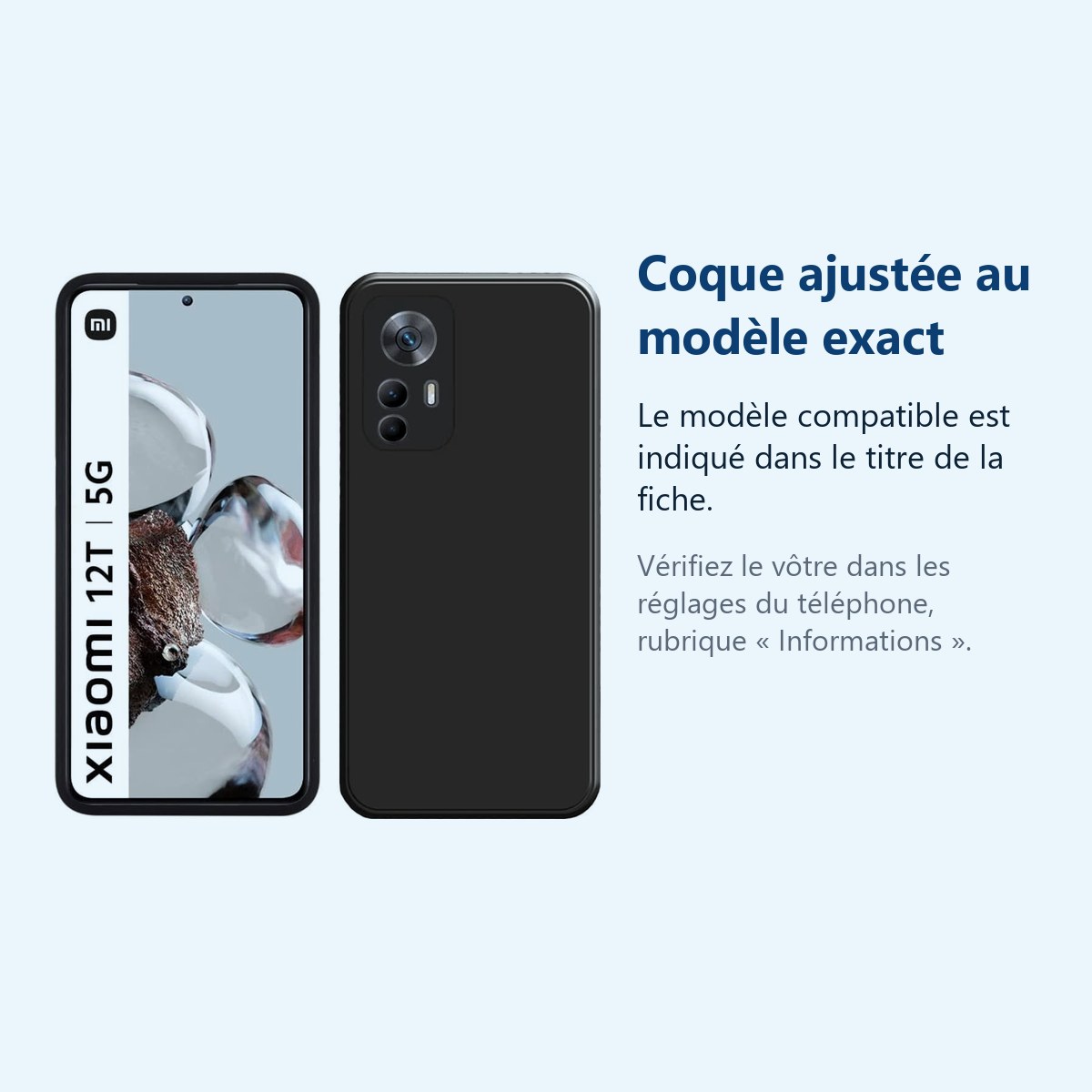 Accessoire ajusté au modèle exact – Coque Silicone Couleur Noire Pour Xiaomi 12T 5G