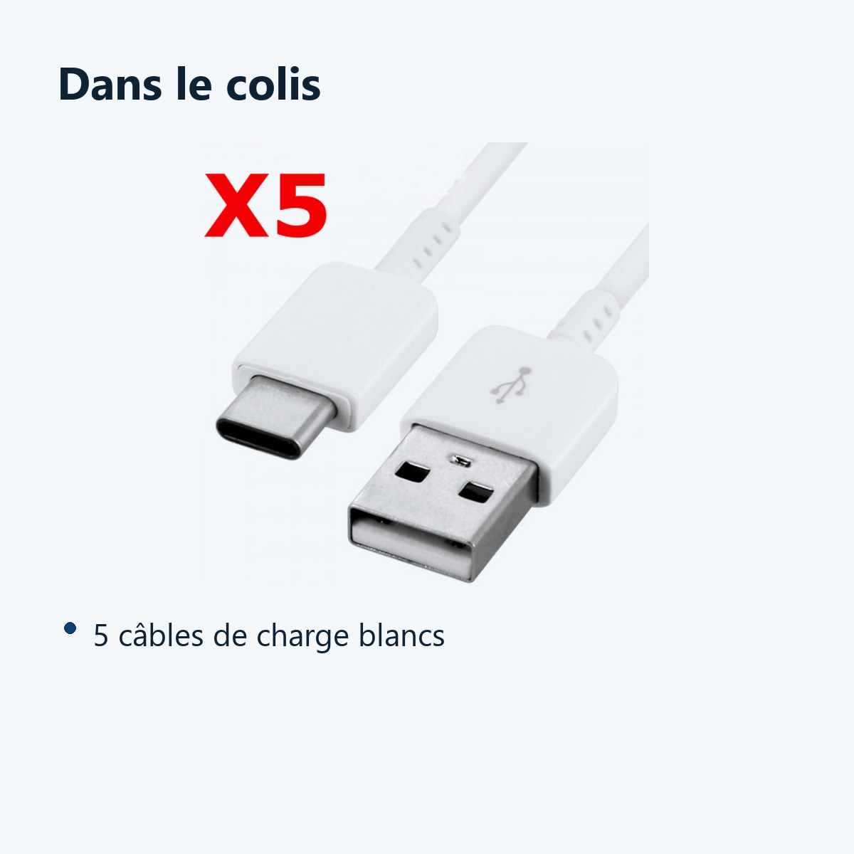Contenu du colis – X5 Cable USB- Type C Chargeur Blanc pour Samsung Galaxy A8 / S9 / S9Plus Blanc X5
