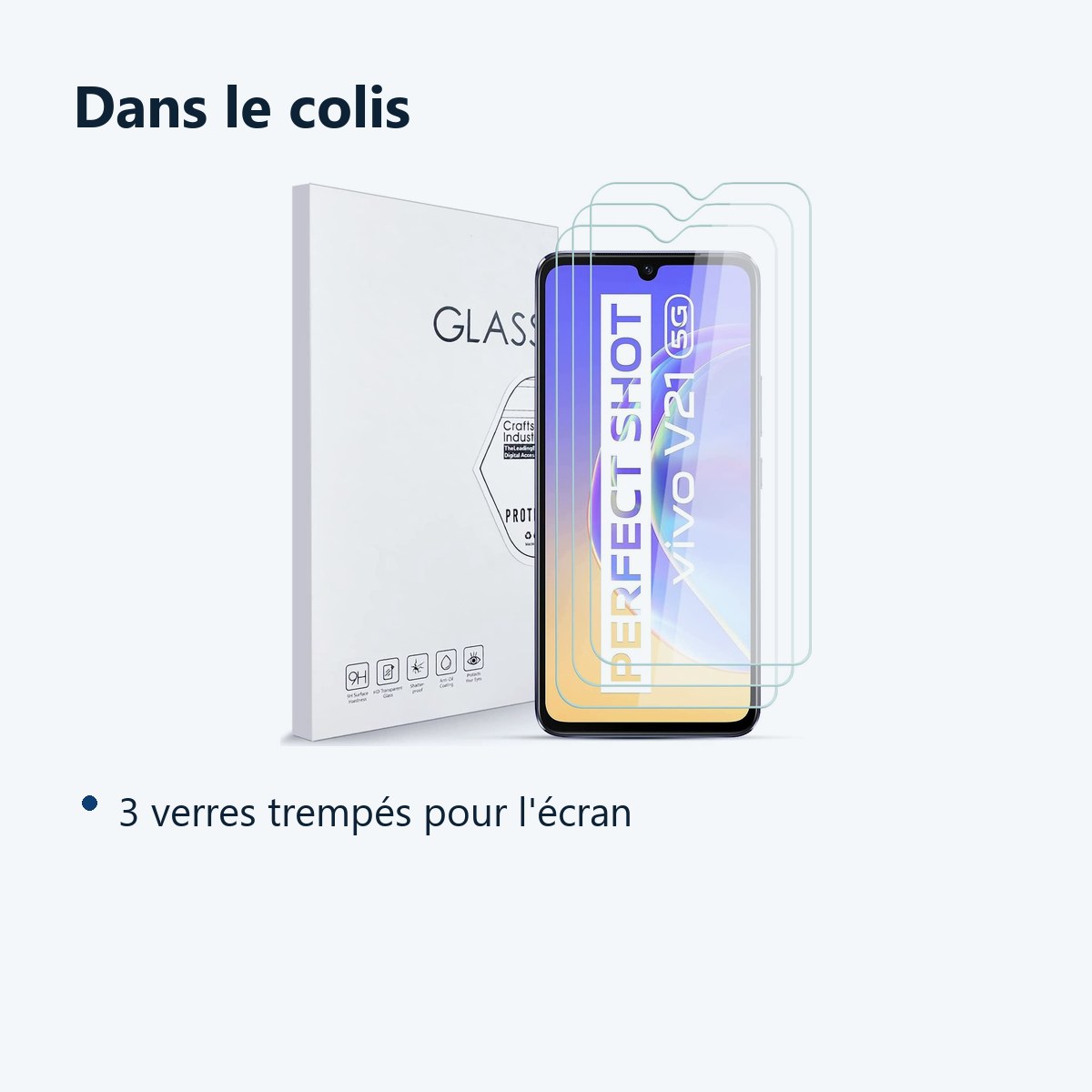 Contenu du colis – Verres Trempes X3 Pour Vivo V21 5G