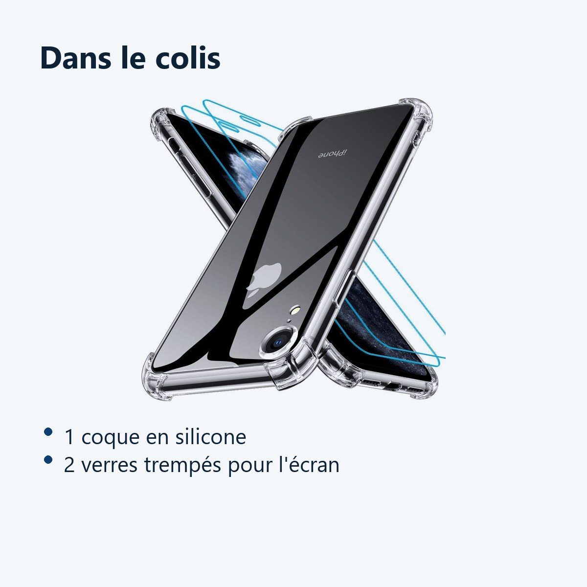 Contenu du colis – Coque Silicone Angles Renforces + 2 Vitres Protection Ecran Pour Apple iPhone X / Xs