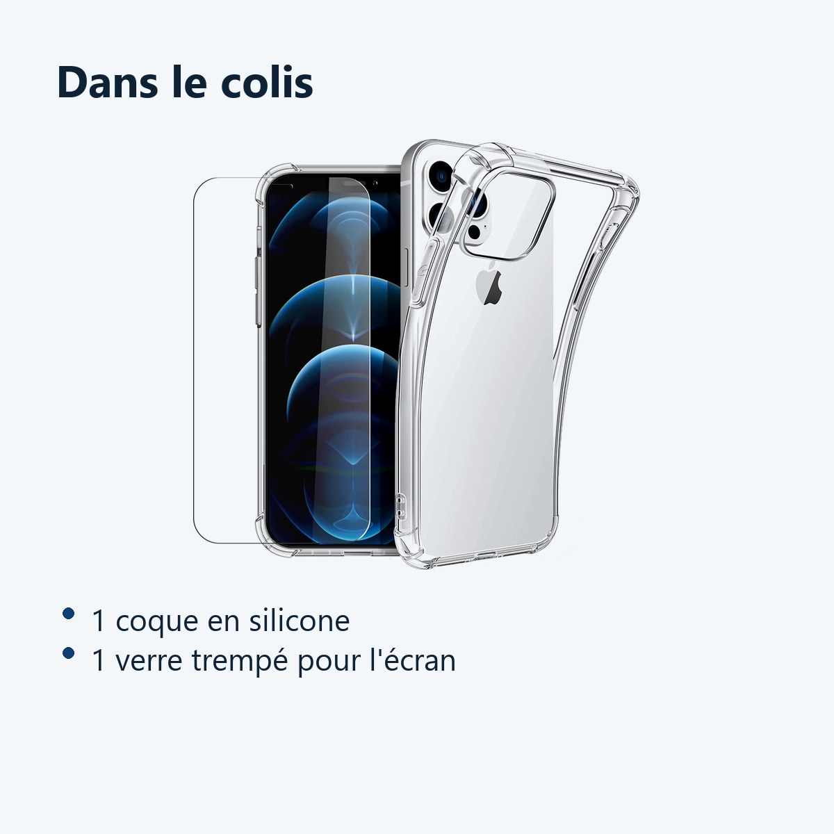 Contenu du colis – Coque Silicone Angles Renforces + Vitre Protection Ecran Pour Apple iPhone 12 Pro Max