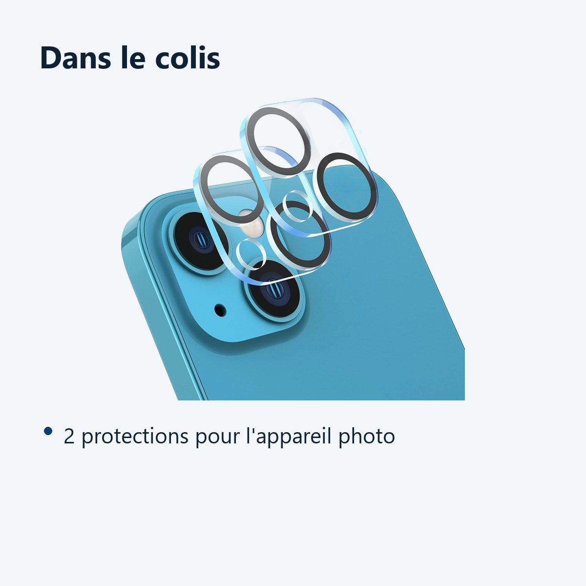 Contenu du colis – Lot de 2 Protections Caméra Arrière en Verre Trempé pour Apple iPhone 13 Mini –