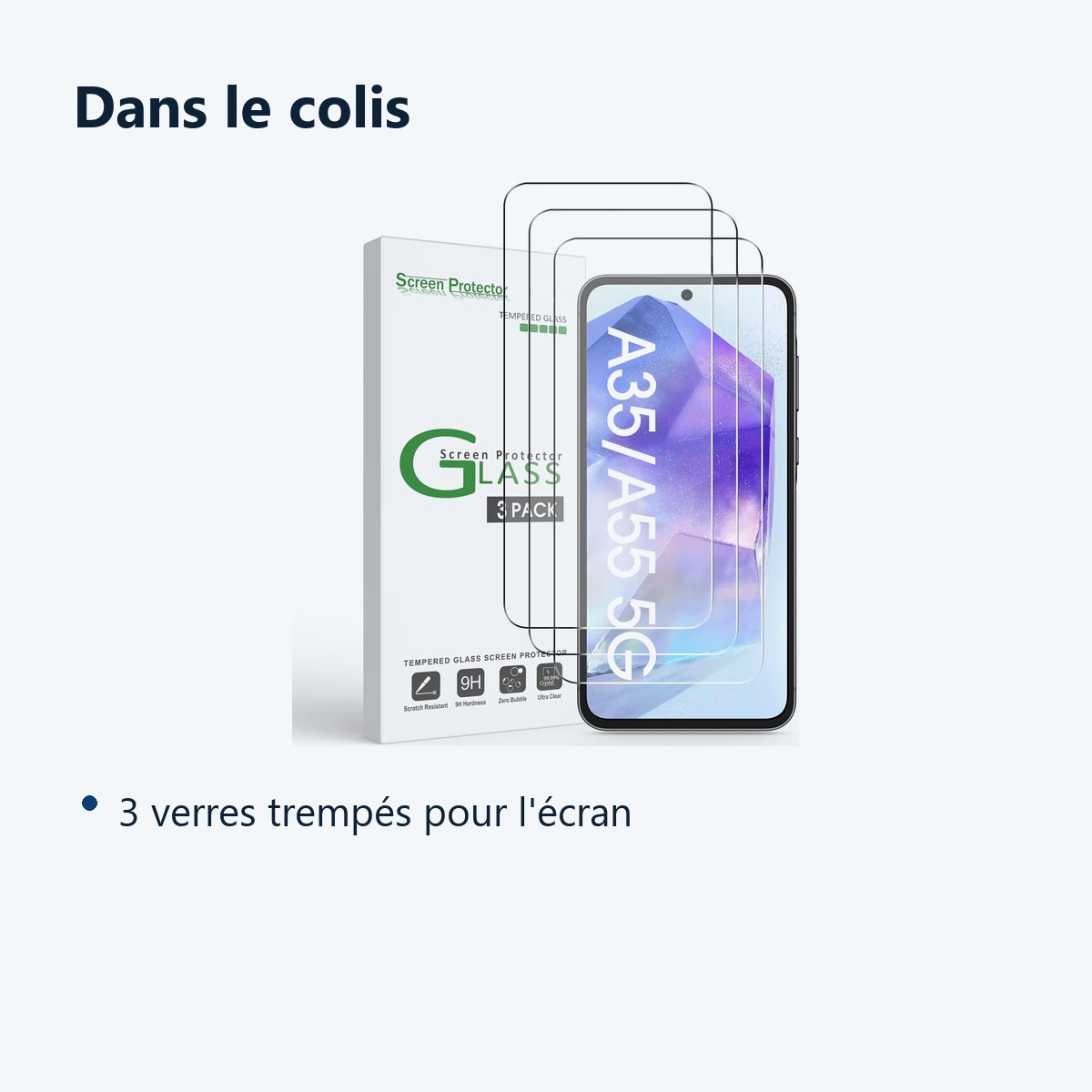 Contenu du colis – Verres Trempes X3 Pour Samsung Galaxy A35 5G