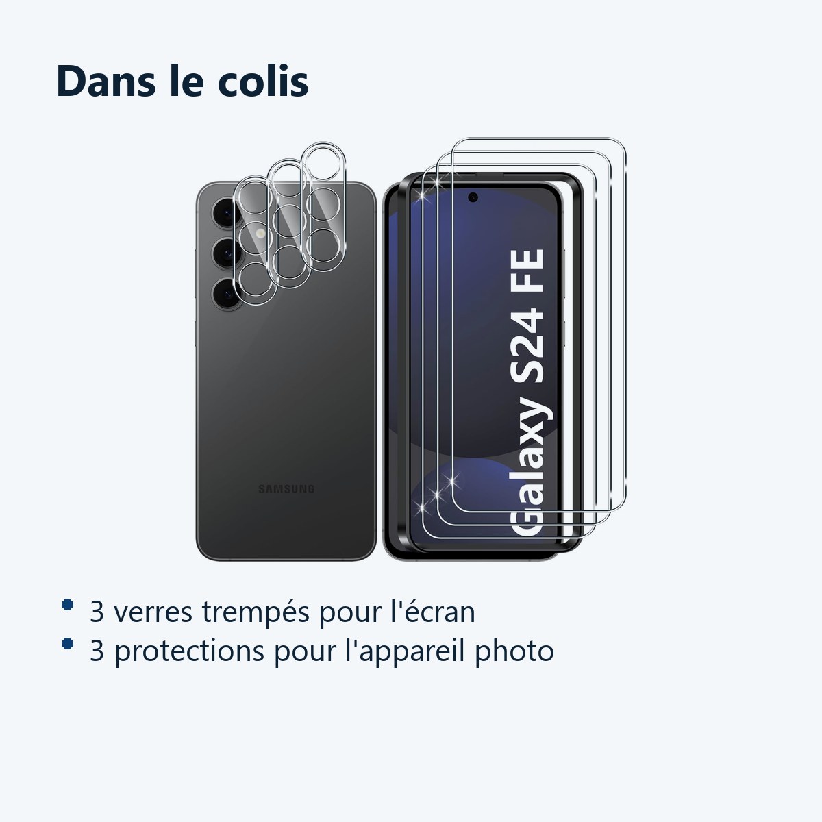 Contenu du colis – Verres Trempes et Protections Camera Arriere Transparent X3 Pour Samsung Galaxy S24 FE