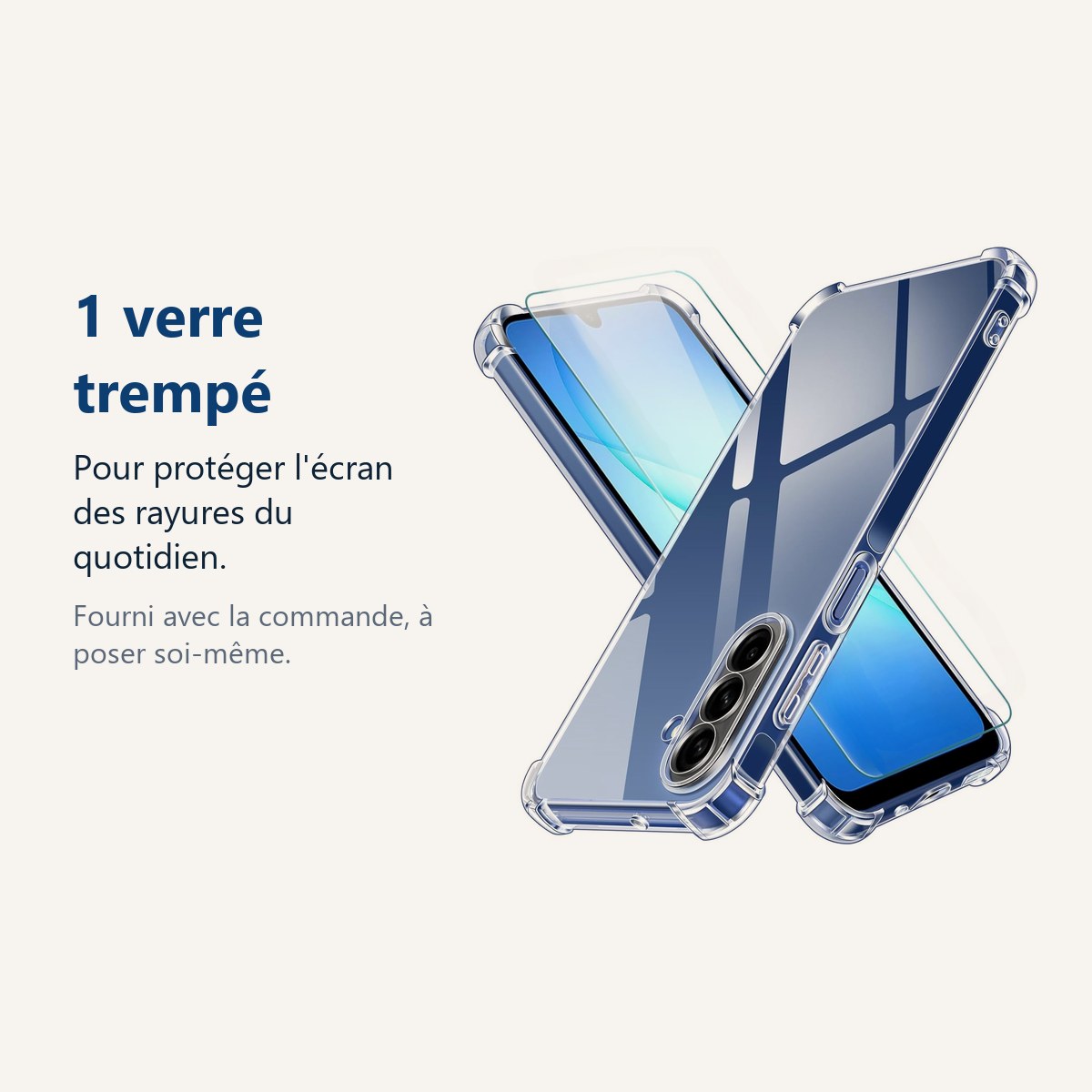 Verre trempé pour protéger lécran – Coque Pour Samsung Galaxy A17 Silicone Transparente Angles Renforcés + Verre Trempé