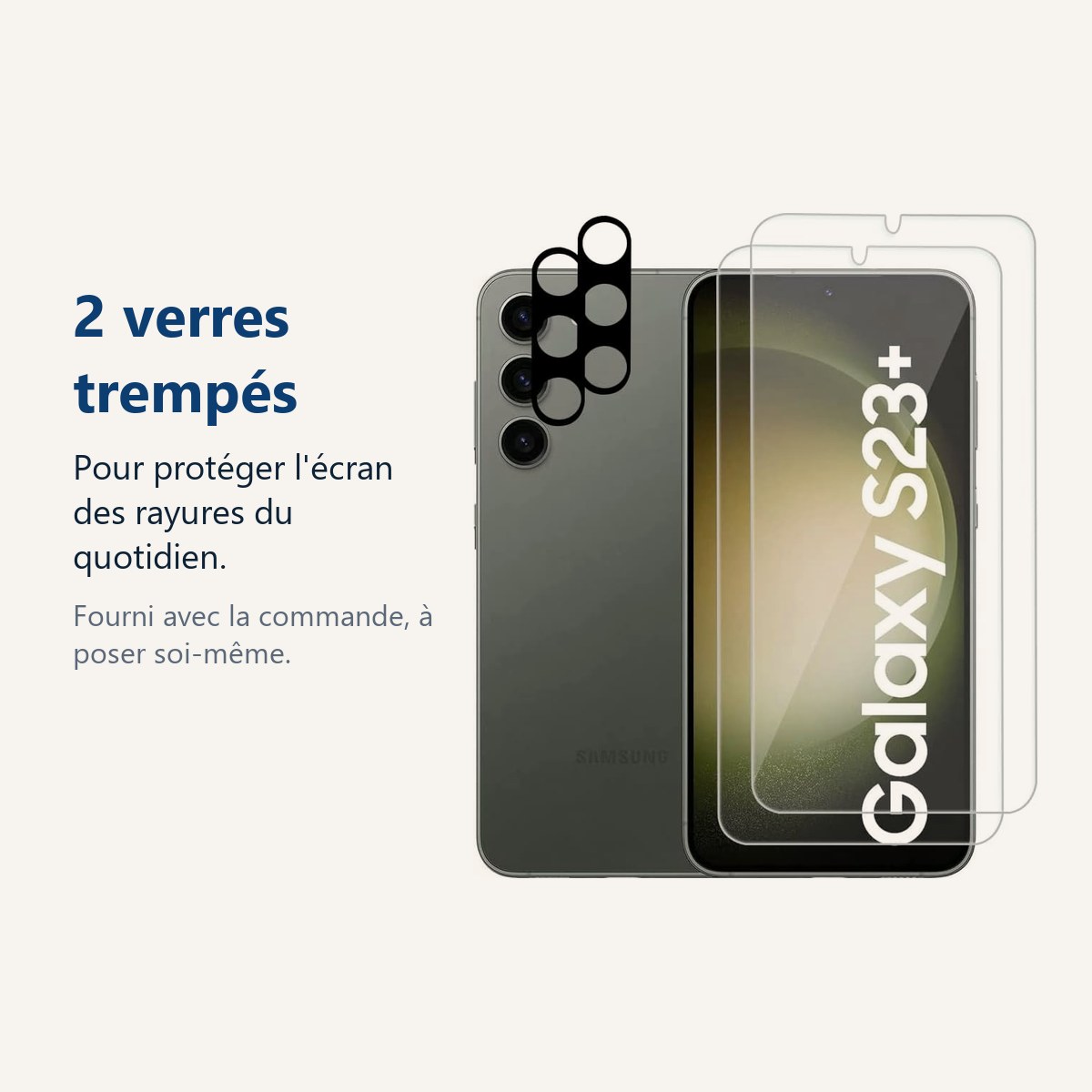 Verre trempé pour protéger lécran – Verres Trempés et Protections Caméra Arrière X2 Pour Samsung Galaxy S23 Plus