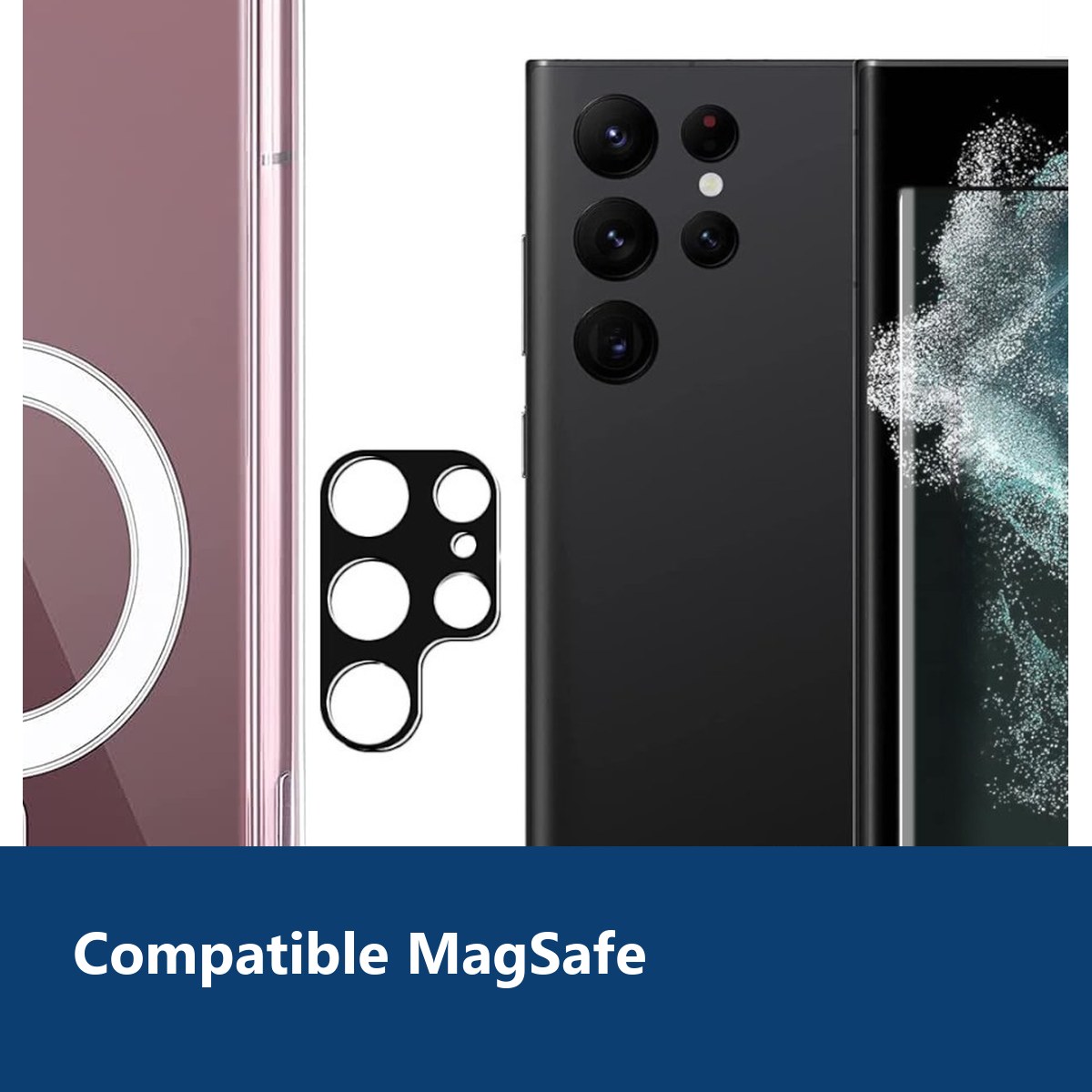 Vue de détail – Coque Silicone Transparente Compatible Magsafe + Verre Trempés et Protection Caméra Arrière Pour Samsung Gala