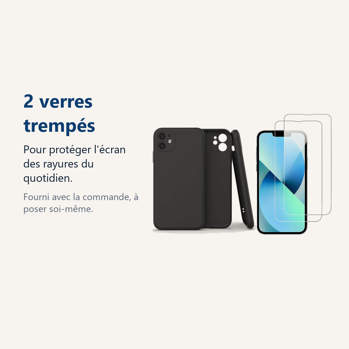 Verre trempé pour protéger lécran – Coque Silicone Pour iPhone 13 Couleur Noir Protection Objectif Appareil Photo + 2 Verre