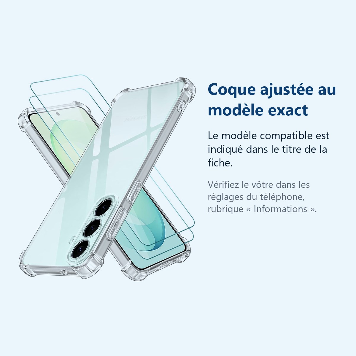Accessoire ajusté au modèle exact – Coque Pour Samsung S26 FE Silicone Transparente Angles Renforcés + 2 Verres Trempés