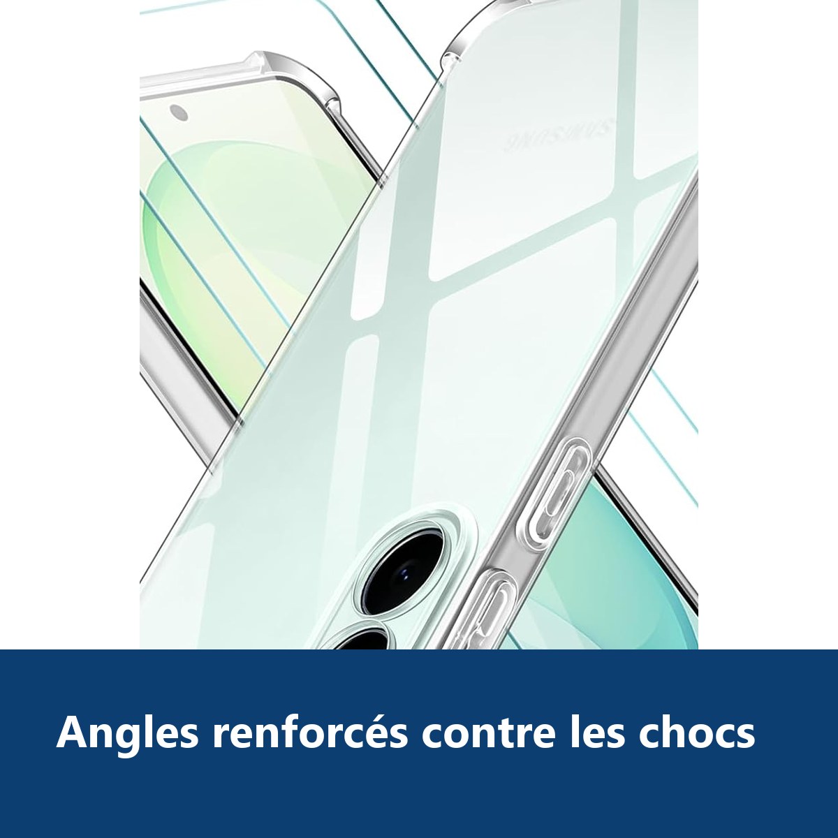 Vue de détail – Coque Pour Samsung S26 FE Silicone Transparente Angles Renforcés + 2 Verres Trempés