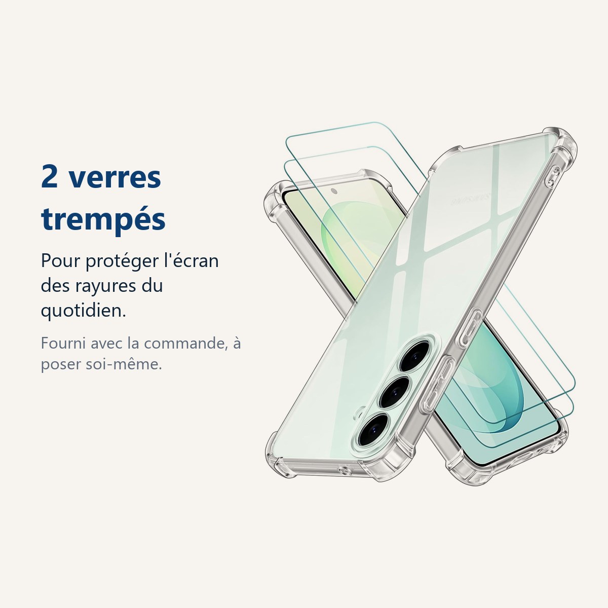 Verre trempé pour protéger lécran – Coque Pour Samsung S26 FE Silicone Transparente Angles Renforcés + 2 Verres Trempés