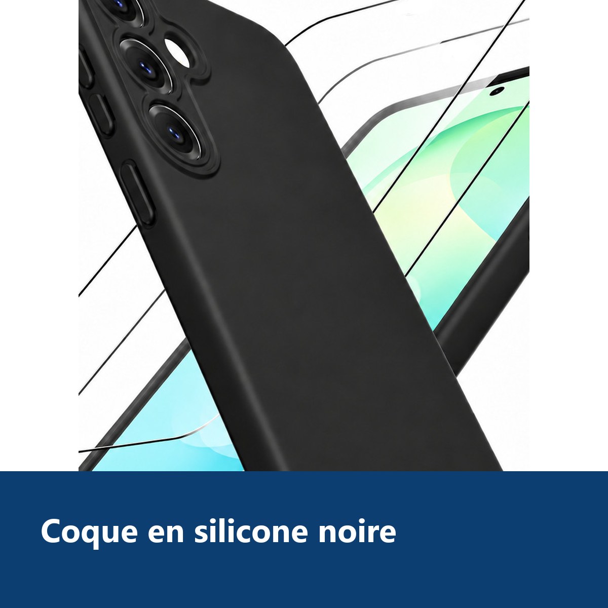 Vue de détail – Coque Pour Samsung S26 FE Silicone Noir + 2 Verres Trempés