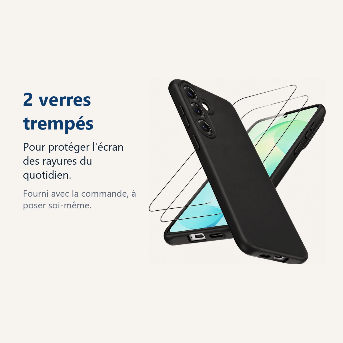 Verre trempé pour protéger lécran – Coque Pour Samsung S26 FE Silicone Noir + 2 Verres Trempés