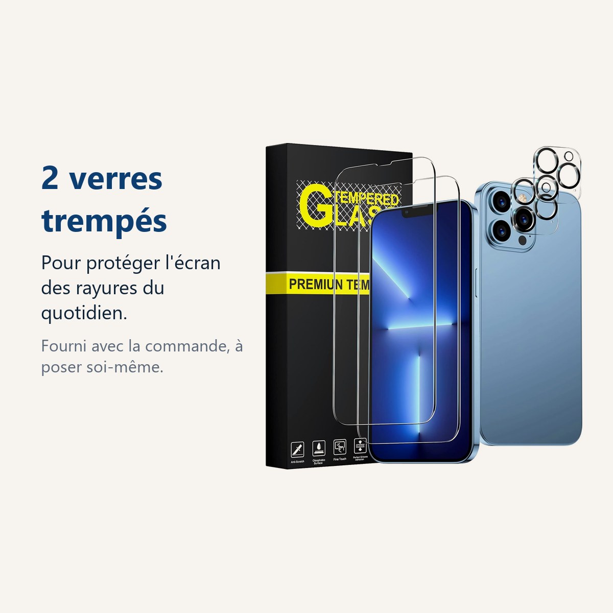 Verre trempé pour protéger lécran – Verres Trempés et Protections Caméra Arrière X2 Pour iPhone 13 Pro