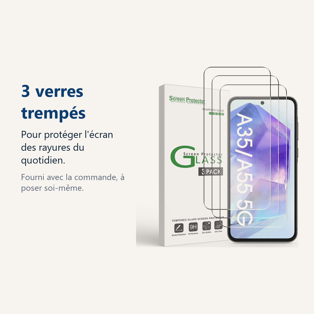 Verre trempé pour protéger lécran – Verres Trempés X3 Pour Samsung Galaxy A35 5G