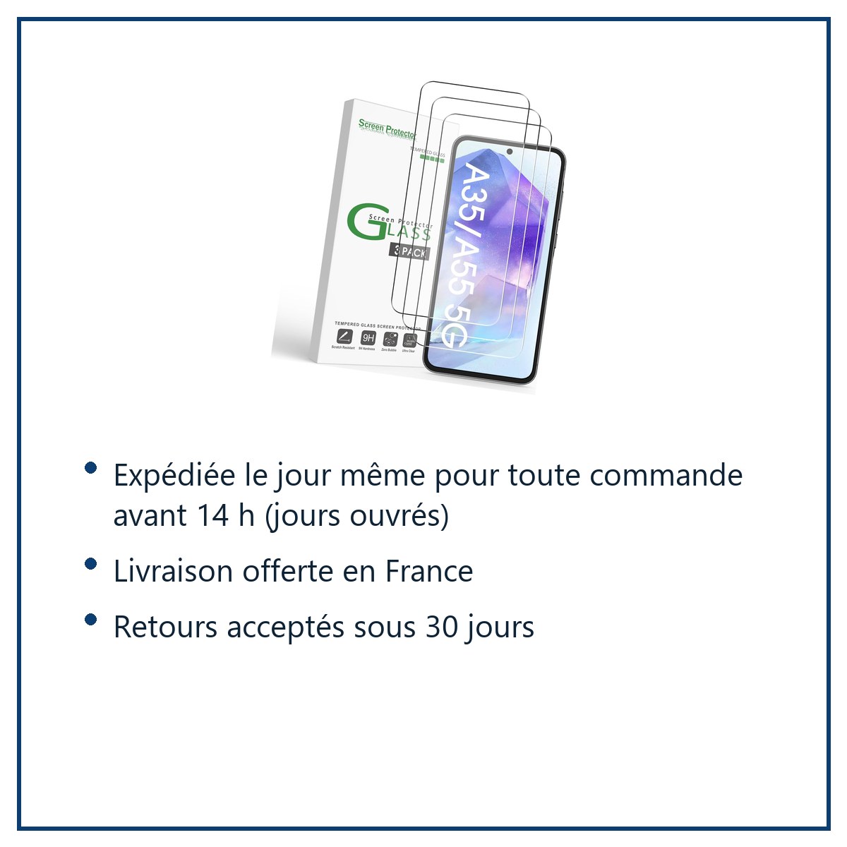 Expédition le jour même, livraison offerte, retours sous 30 jours – Verres Trempés X3 Pour Samsung Galaxy A35 5G
