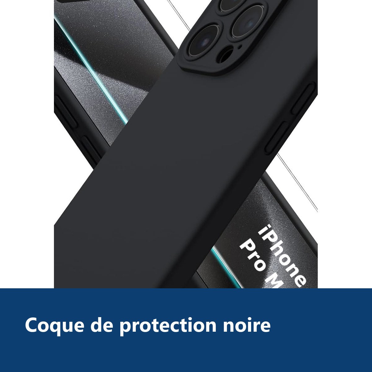 Vue de détail – Coque Noir pour iPhone 12 Pro Max (6,7 pouces) et Verre Trempé Film Protection Ecran