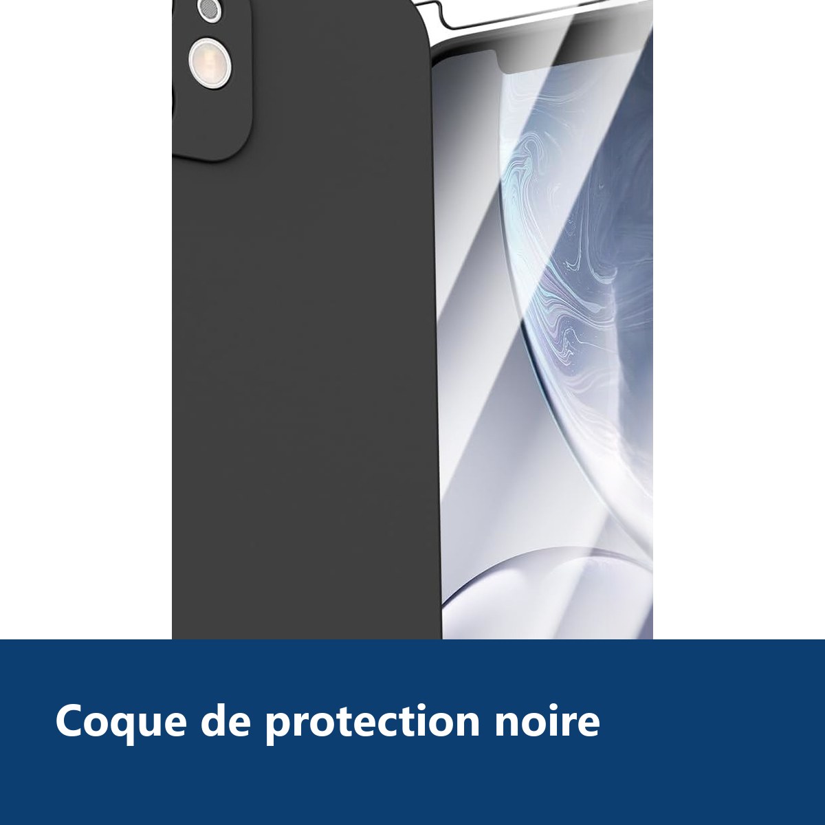 Vue de détail – Coque Noir pour iPhone 12 (6,1 pouces) et Verre Trempé Film Protection Ecran