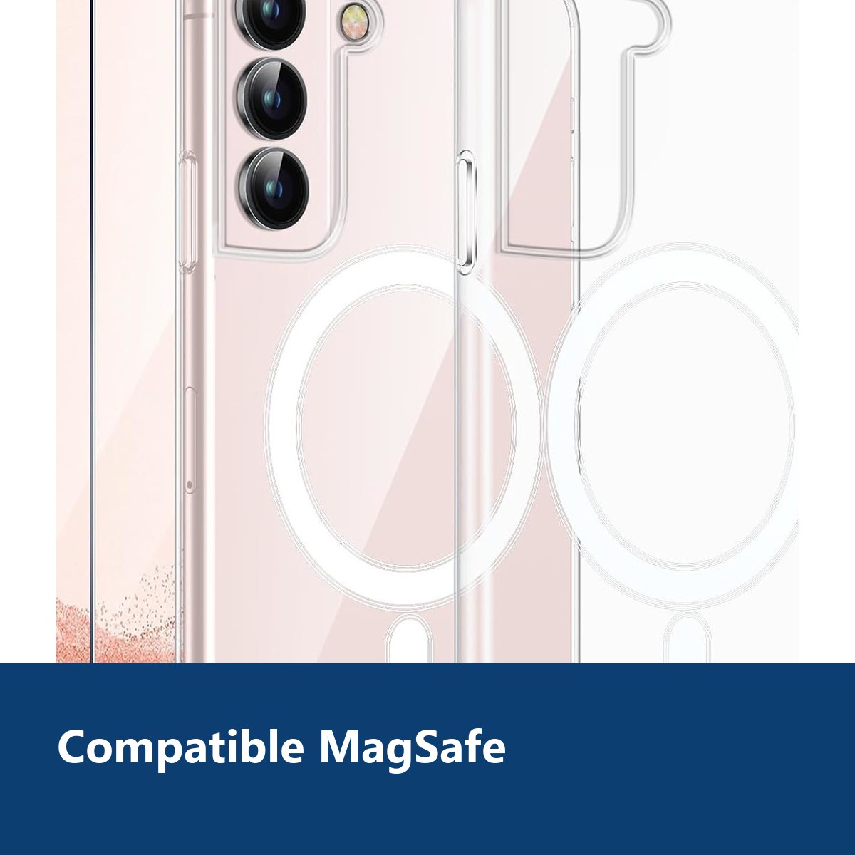 Vue de détail – Coque MagSafe Transparente pour Samsung Galaxy S22 Plus + 2 Verres Trempés + 2 Protections Caméra –