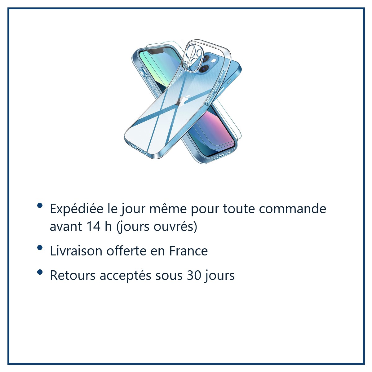 Expédition le jour même, livraison offerte, retours sous 30 jours – Coque Transparente pour iPhone 13 (6,1 pouces) et 2 Verre