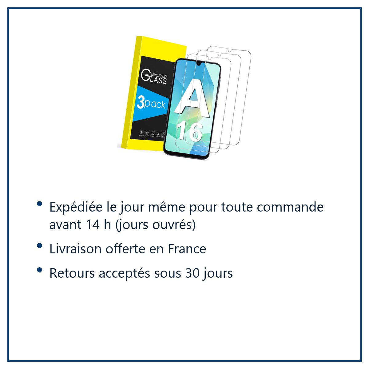 Expédition le jour même, livraison offerte, retours sous 30 jours – Verres Trempés X3 Pour Samsung Galaxy A16