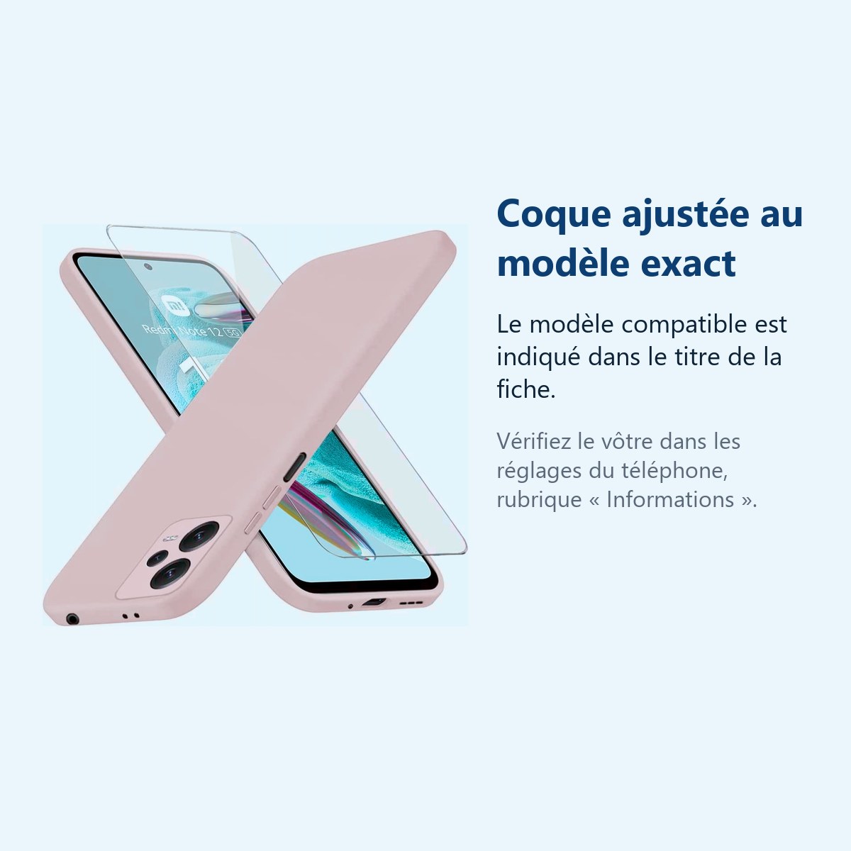 Accessoire ajusté au modèle exact – Coque Silicone Rose + Verre Trempé Pour Xiaomi Redmi Note 12 5G