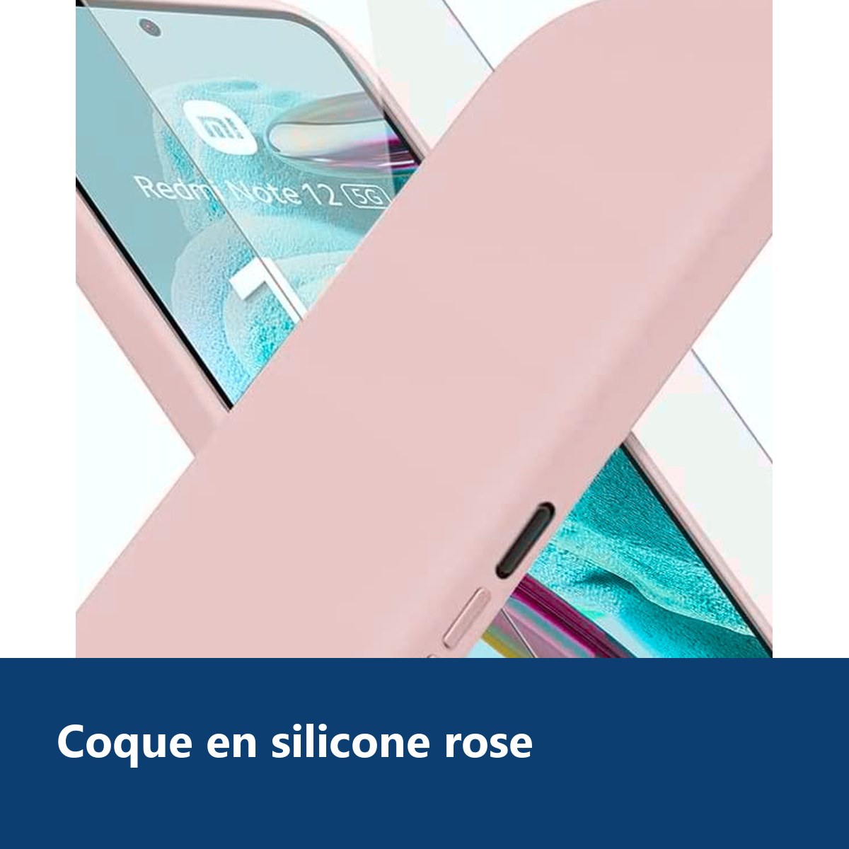 Vue de détail – Coque Silicone Rose + Verre Trempé Pour Xiaomi Redmi Note 12 5G