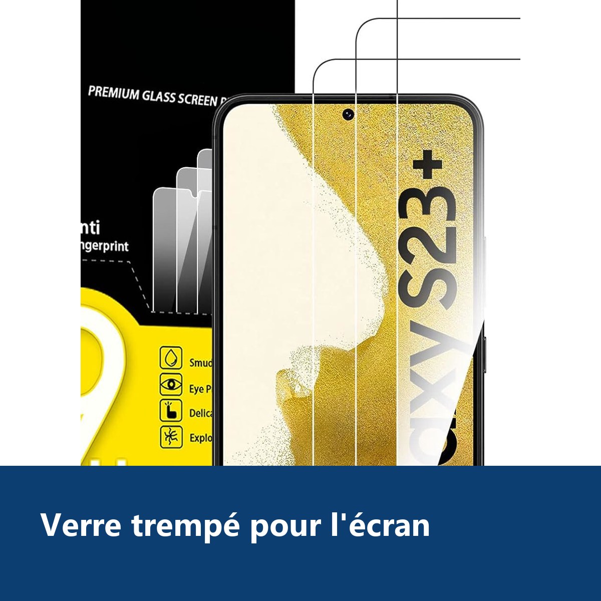 Vue de détail – Verre Trempé pour Samsung Galaxy S23 Plus (6,6 pouces) [Pack 3] Film Vitre Protection Ecran