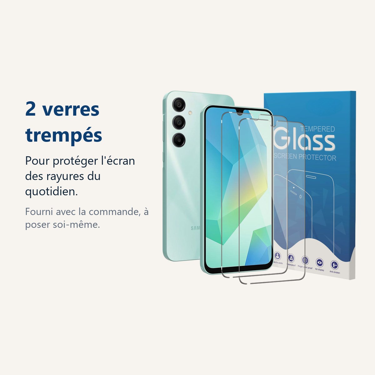 Verre trempé pour protéger lécran – Verres Trempés X2 Pour Samsung Galaxy A16