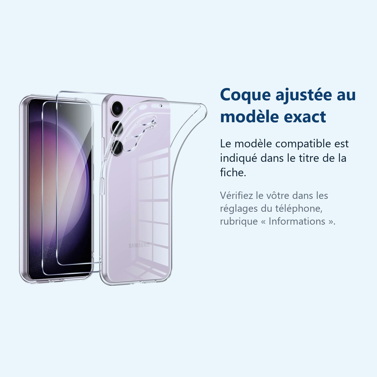 Accessoire ajusté au modèle exact – Coque Transparente pour Samsung Galaxy S23 Plus (6,6 pouces) et 2 Verres Trempé Film Prot