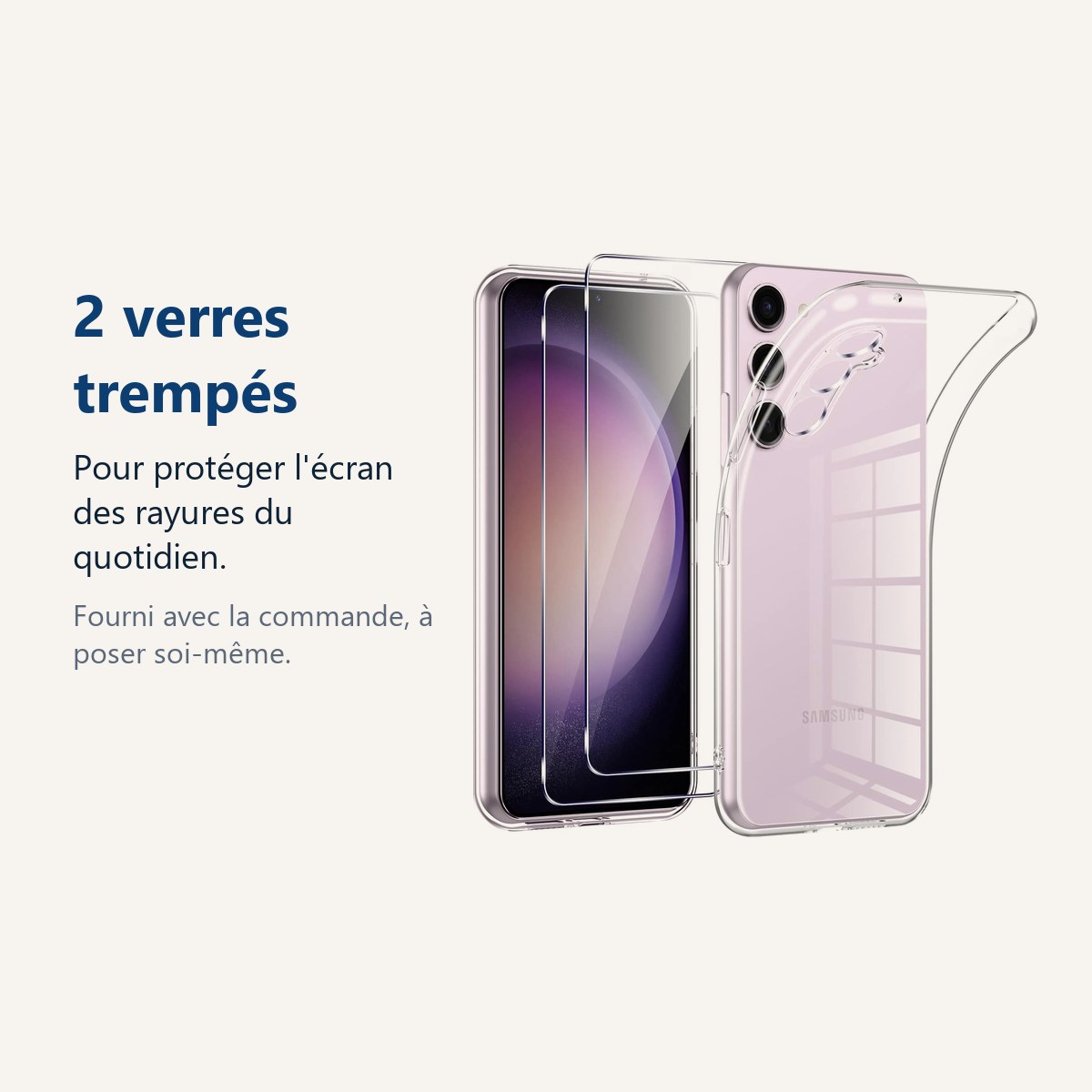 Verre trempé pour protéger lécran – Coque Transparente pour Samsung Galaxy S23 Plus (6,6 pouces) et 2 Verres Trempé Film Pro