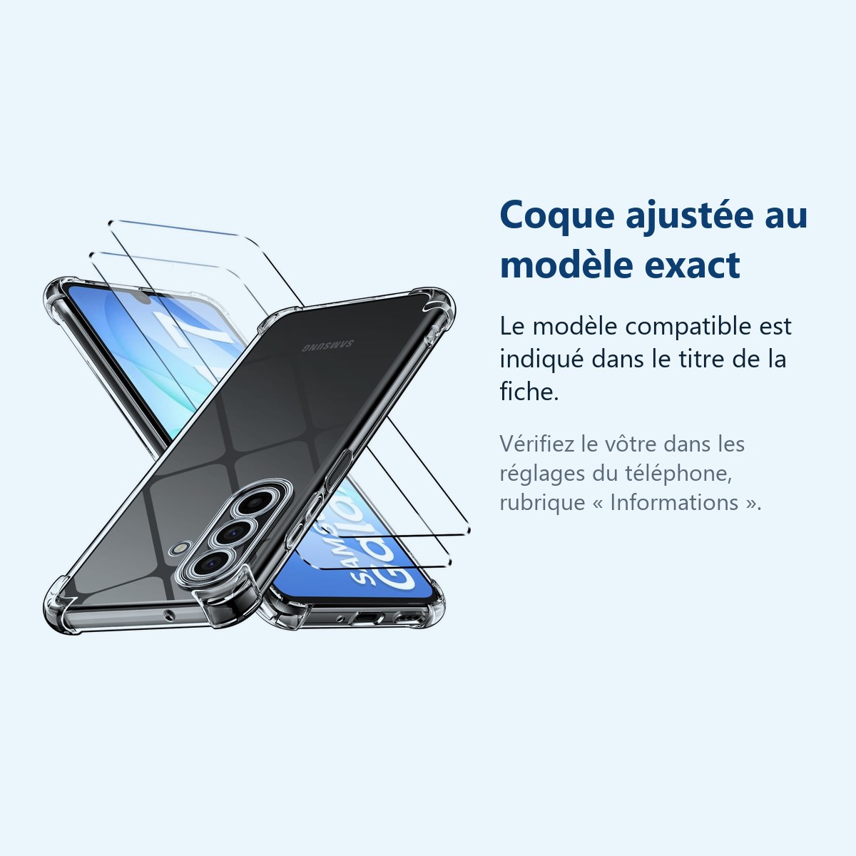 Accessoire ajusté au modèle exact – Coque Pour Samsung Galaxy A17 Silicone Transparente Angles Renforcés + 2 Verres Trempés