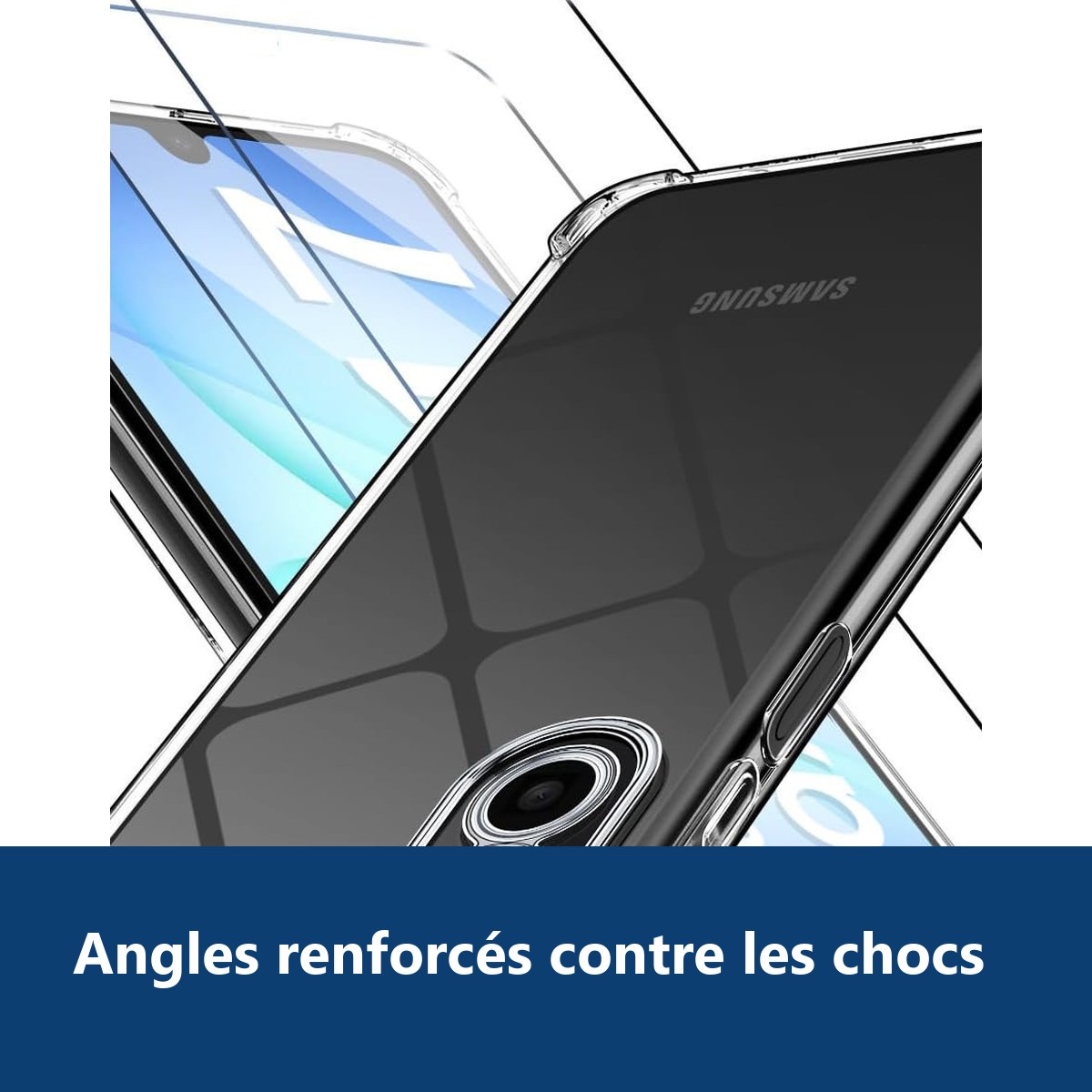 Vue de détail – Coque Pour Samsung Galaxy A17 Silicone Transparente Angles Renforcés + 2 Verres Trempés