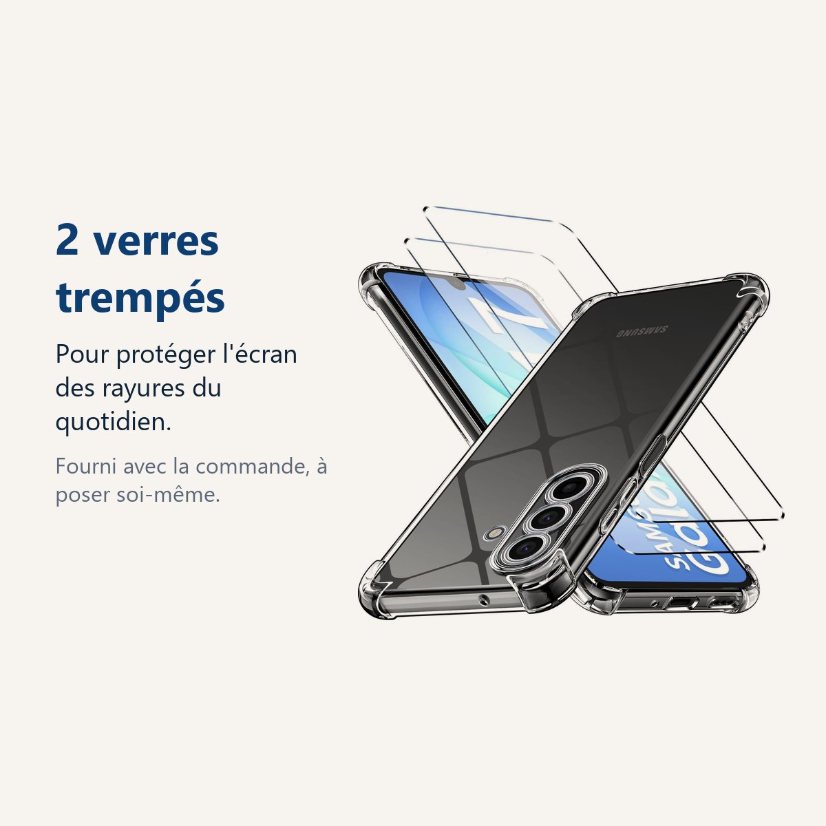 Verre trempé pour protéger lécran – Coque Pour Samsung Galaxy A17 Silicone Transparente Angles Renforcés + 2 Verres Trempés