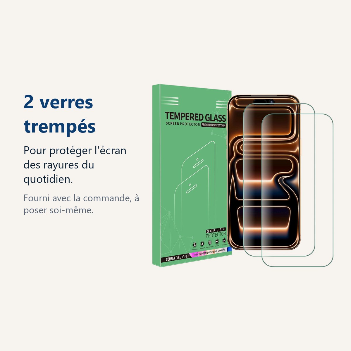 Verre trempé pour protéger lécran – Verres Trempés X2 Pour iPhone 17 Pro