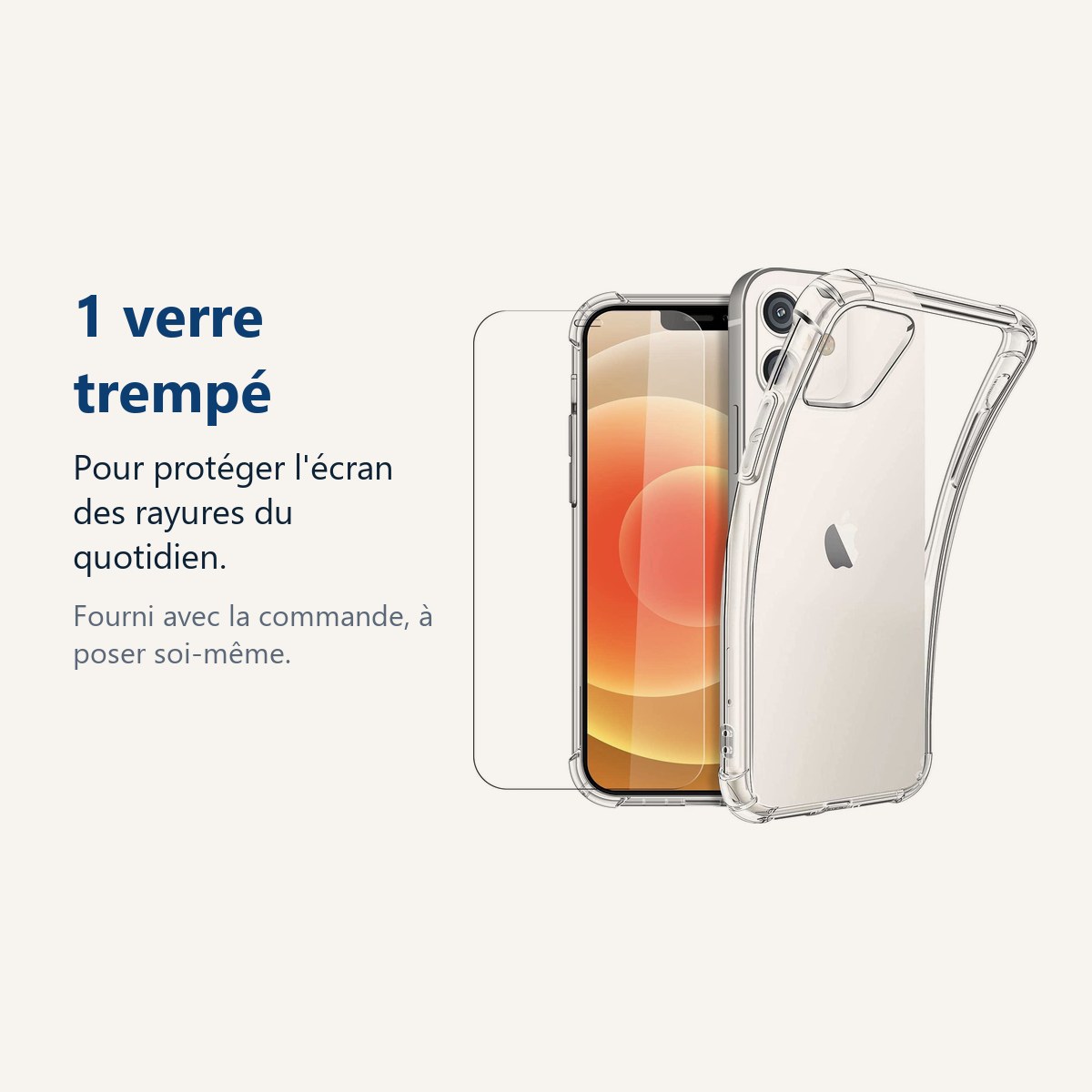 Verre trempé pour protéger lécran – Coque Silicone Transparente Angles Renforcés + Verre Trempé Pour iPhone 13 Mini