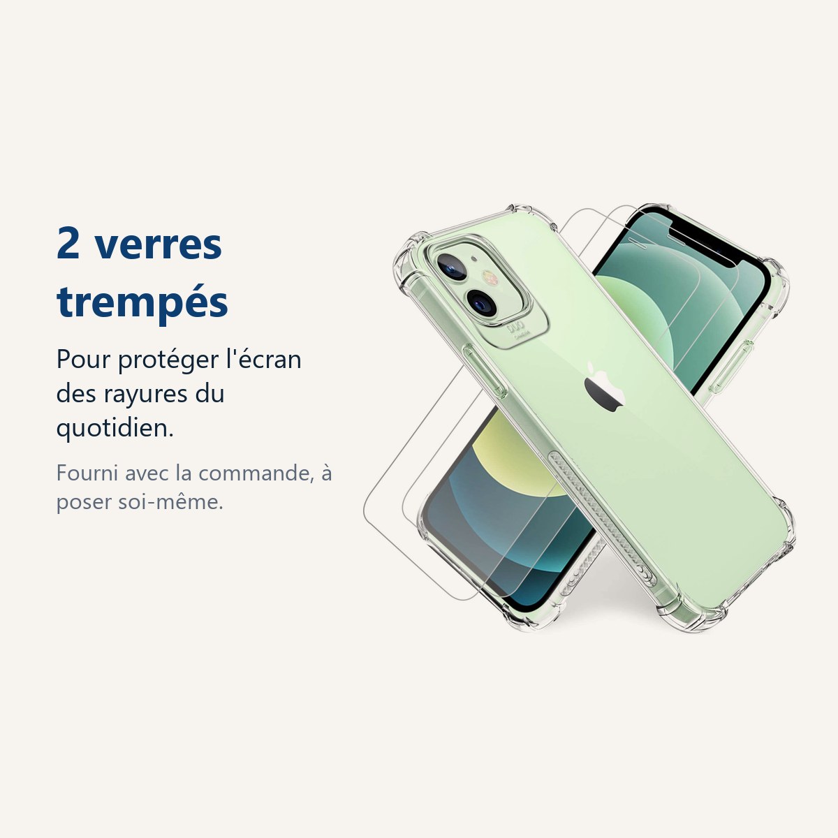 Verre trempé pour protéger lécran – Coque Silicone Transparente Angles Renforcés + 2 Verres Trempés Pour iPhone 13 Mini