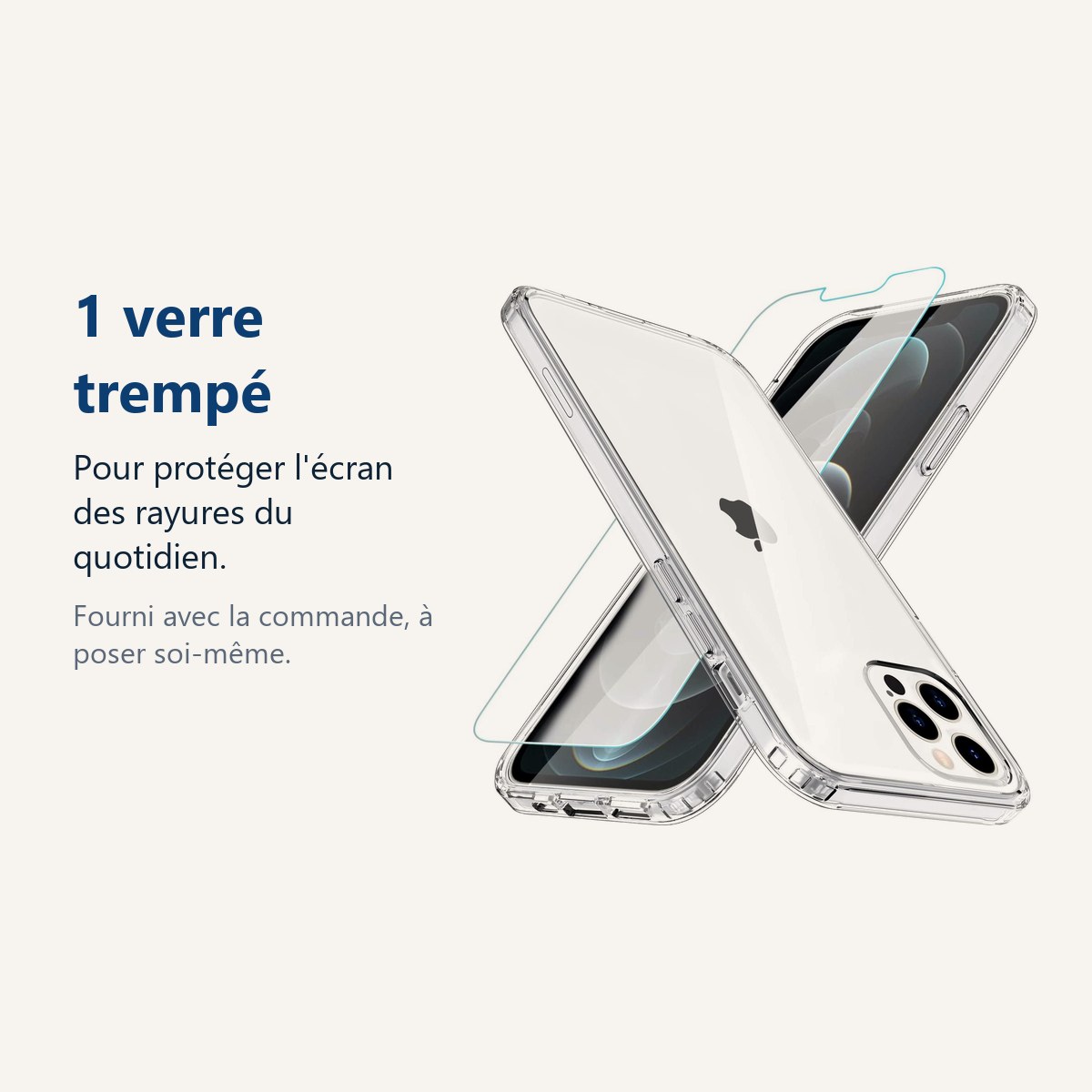 Verre trempé pour protéger lécran – Coque Silicone Transparente + Verre Trempé Pour iPhone 13 Mini