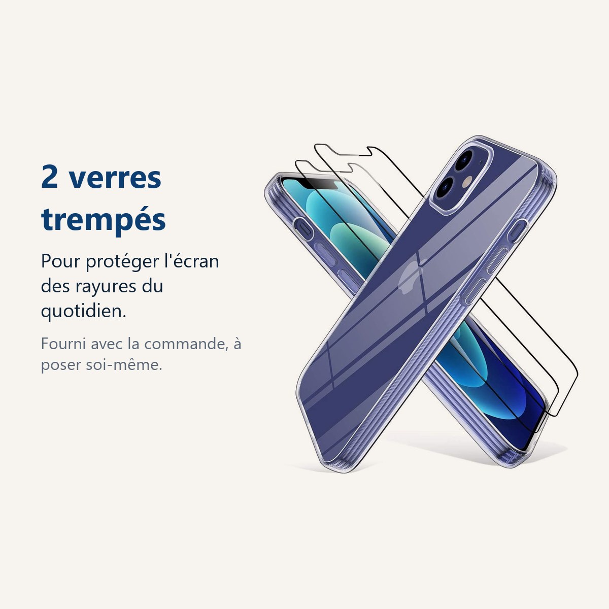 Verre trempé pour protéger lécran – Coque Silicone Transparente + 2 Verres Trempés Pour iPhone 13