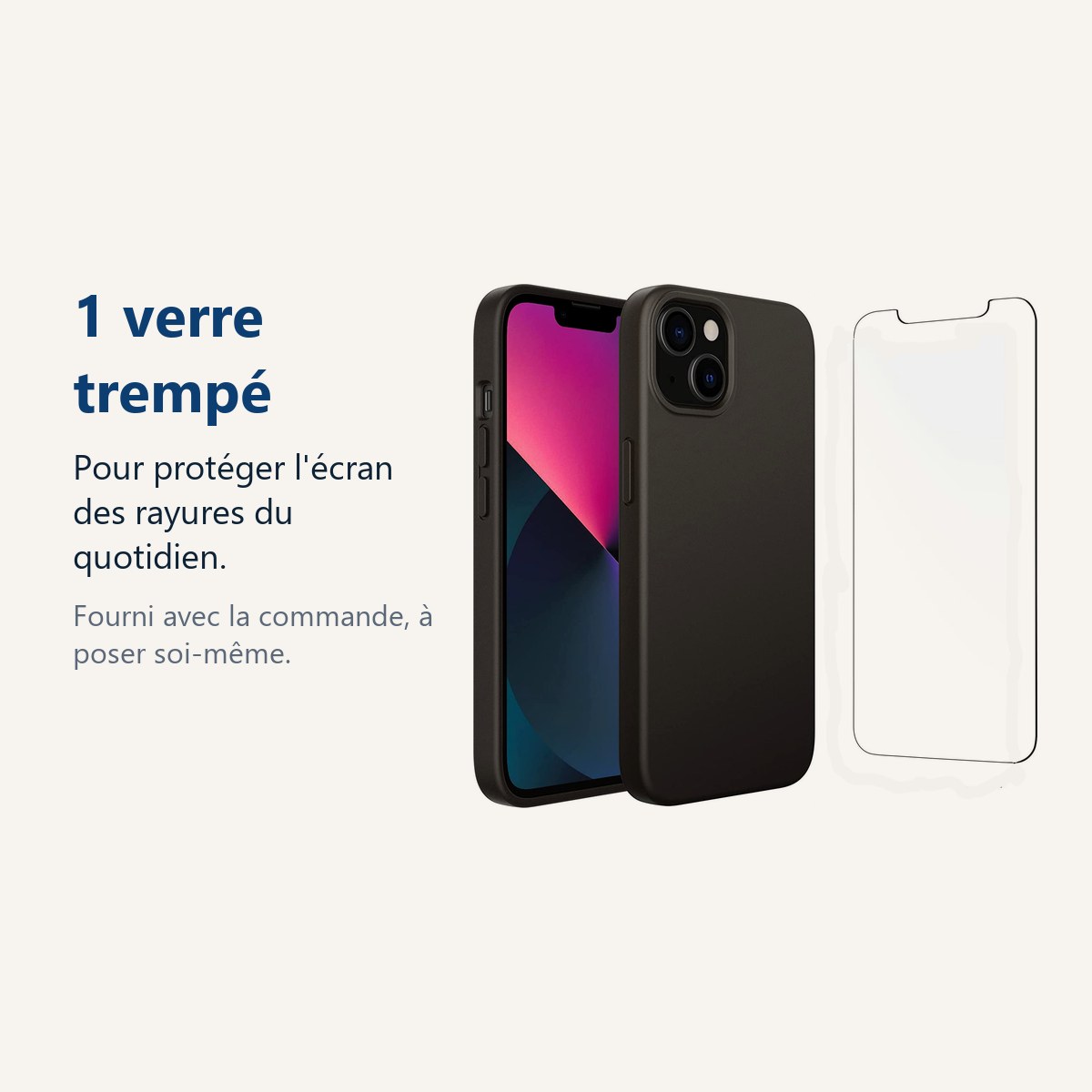 Verre trempé pour protéger lécran – Coque Silicone Noire Pour iPhone 13 + Verre Trempé