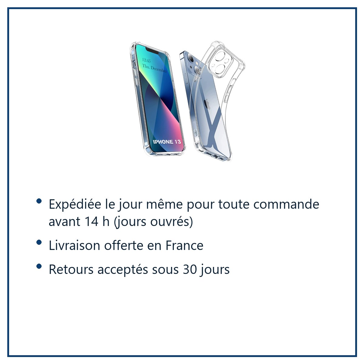 Expédition le jour même, livraison offerte, retours sous 30 jours – Coque Transparente Antichoc Angles Renforcés pour Apple i