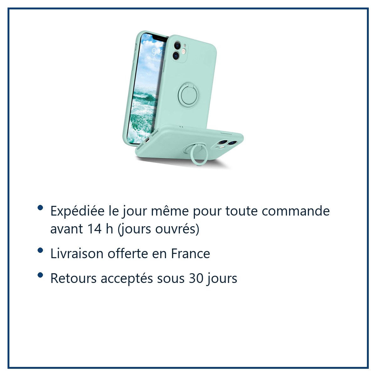 Expédition le jour même, livraison offerte, retours sous 30 jours – Coque Silicone Pour iPhone 13 Couleur Vert Avec Anneau S